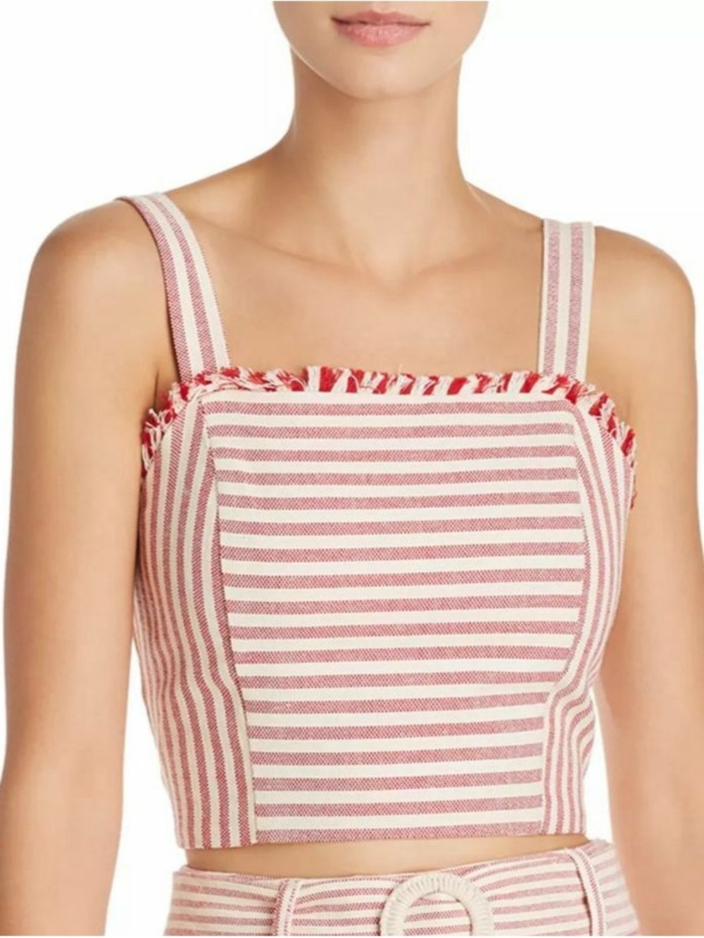 Aqua Red & White Striped Fringe Bandeau Tank